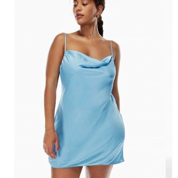 NWOT Wilfred Aritzia Allusion Cowl-Neck Slip Dress Blue Size XXS - Picture 2 of 9